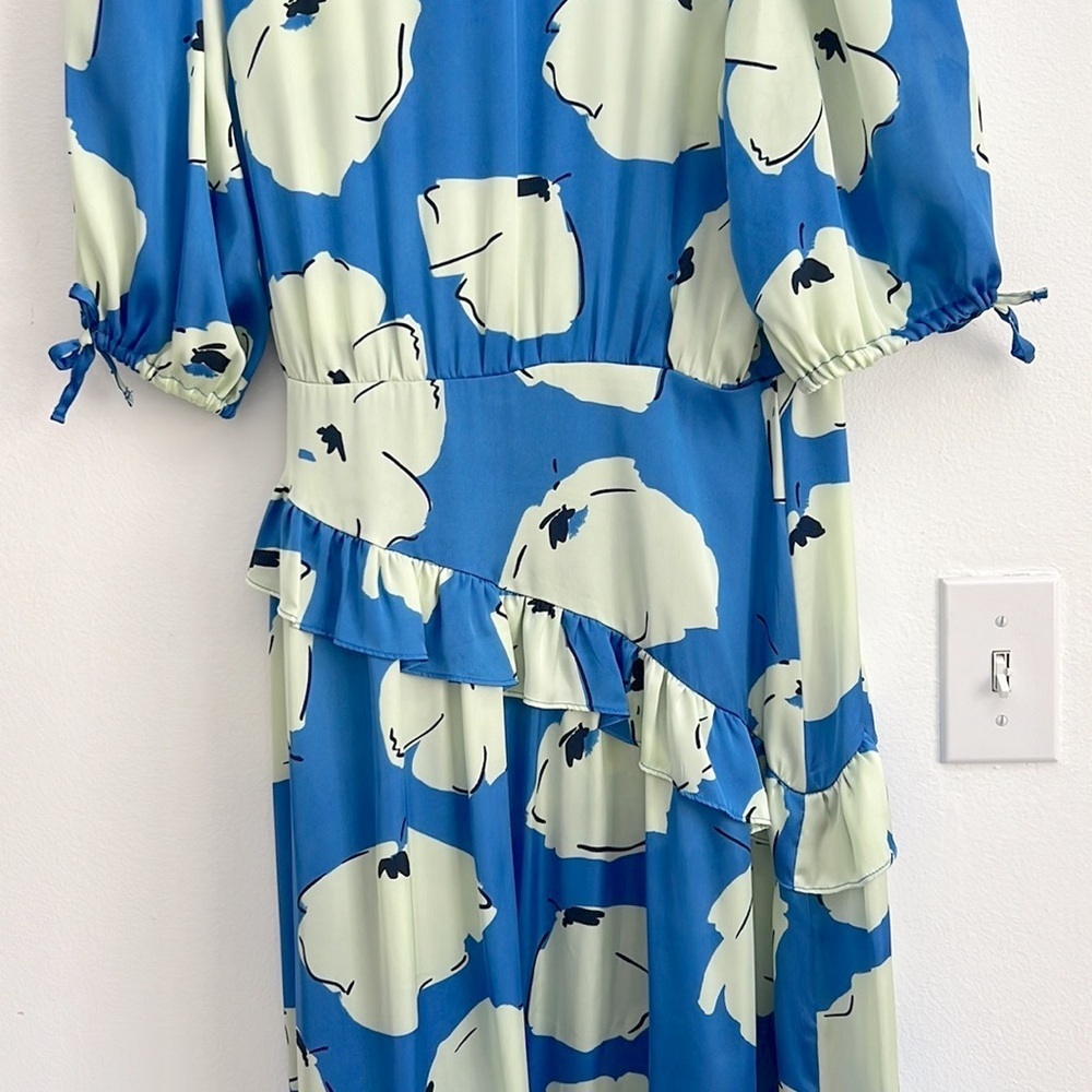 Topshop Crinkle Texture Wrap Front Midi Dress Blue Floral NWT - Picture 11 of 16